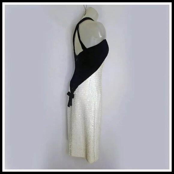 Black Velvet Cocktail Dress with White Sequins! Bombshell Formal Sheath 50s VTG - Picture 3 of 16